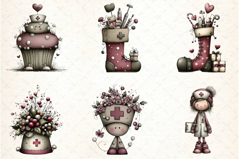 Whimsical Nurse Christmas Clipart Bundle - CraftNest - Digital Crafting and Art