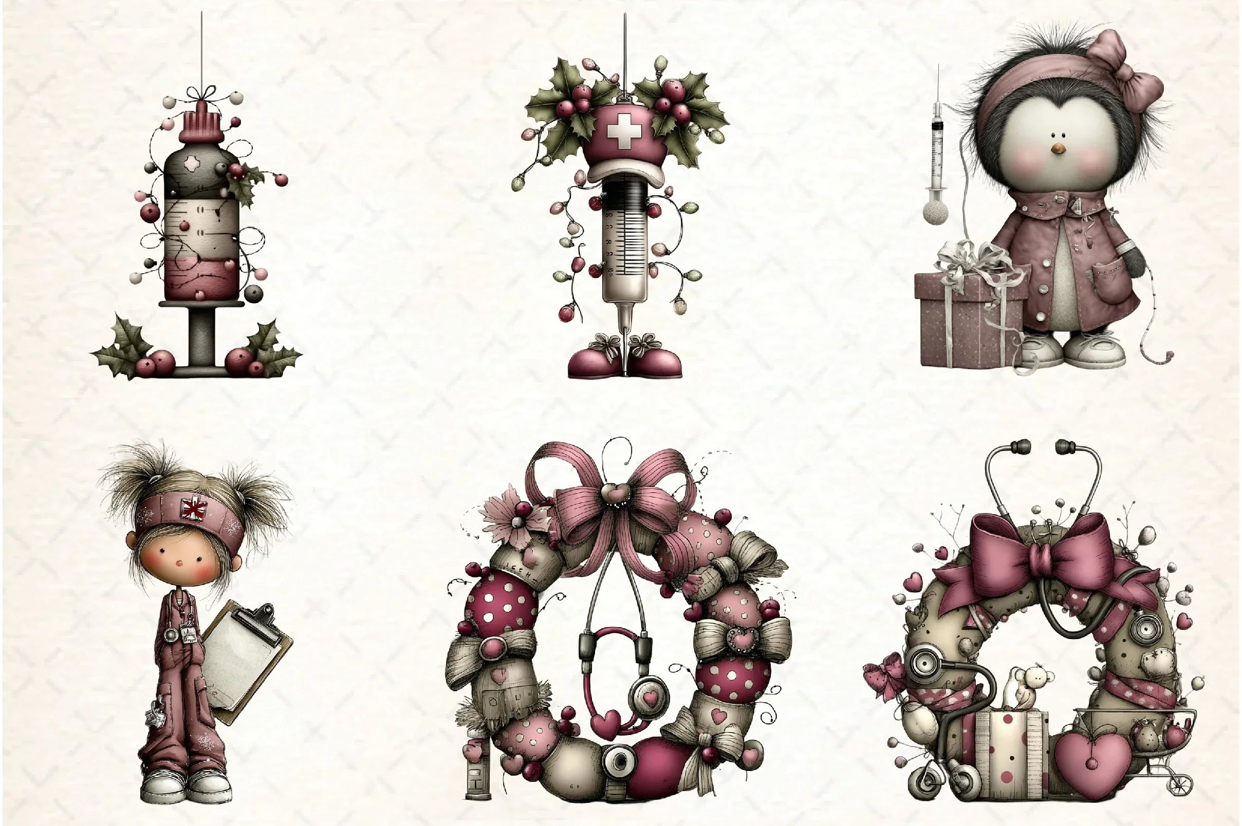 Whimsical Nurse Christmas Clipart Bundle - CraftNest - Digital Crafting and Art