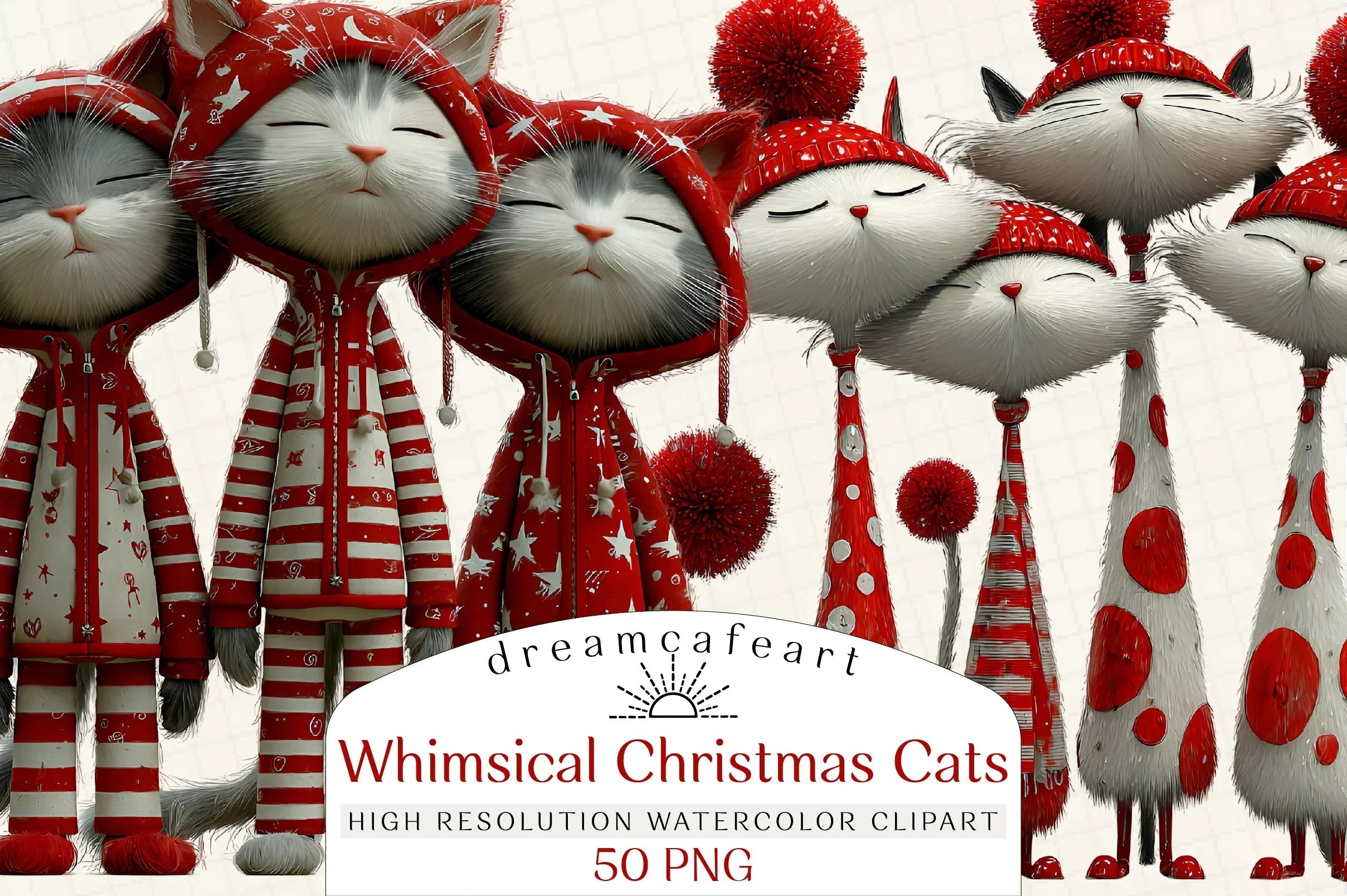 Whimsical Quirky Christmas Cats Clipart Bundle - CraftNest - Digital Crafting and Art