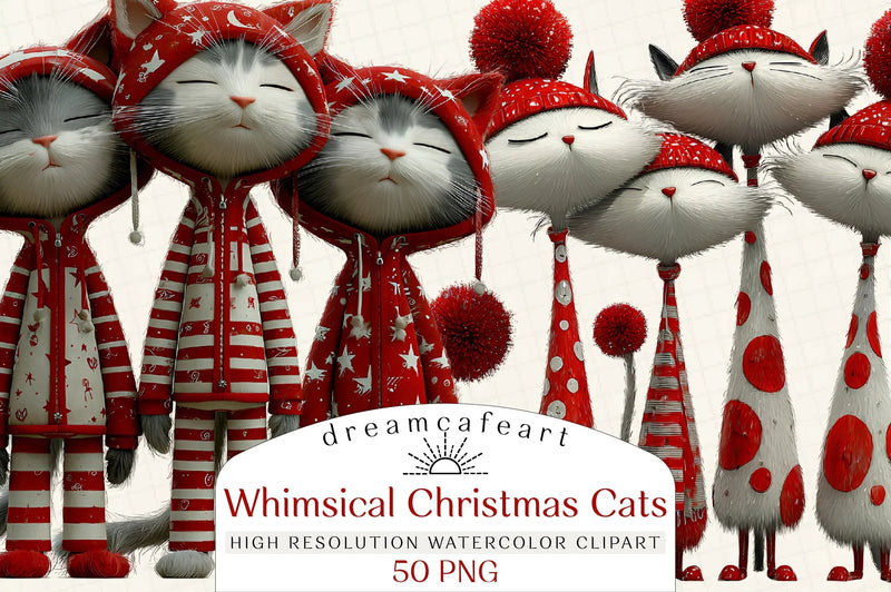 Whimsical Quirky Christmas Cats Clipart Bundle - CraftNest - Digital Crafting and Art