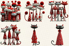 Whimsical Quirky Christmas Cats Clipart Bundle - CraftNest - Digital Crafting and Art