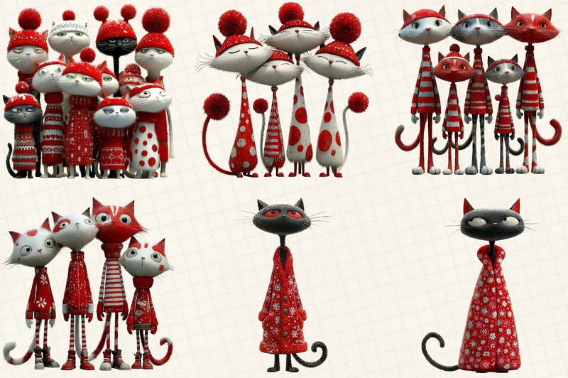 Whimsical Quirky Christmas Cats Clipart Bundle - CraftNest - Digital Crafting and Art