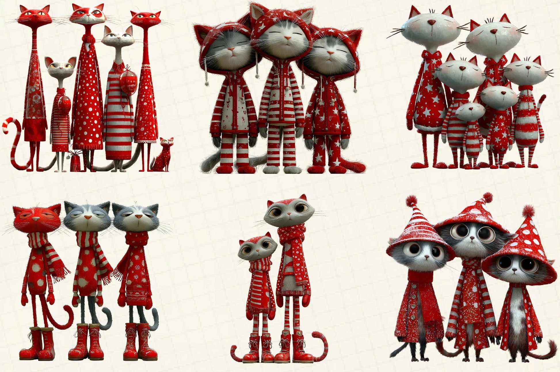 Whimsical Quirky Christmas Cats Clipart Bundle - CraftNest - Digital Crafting and Art