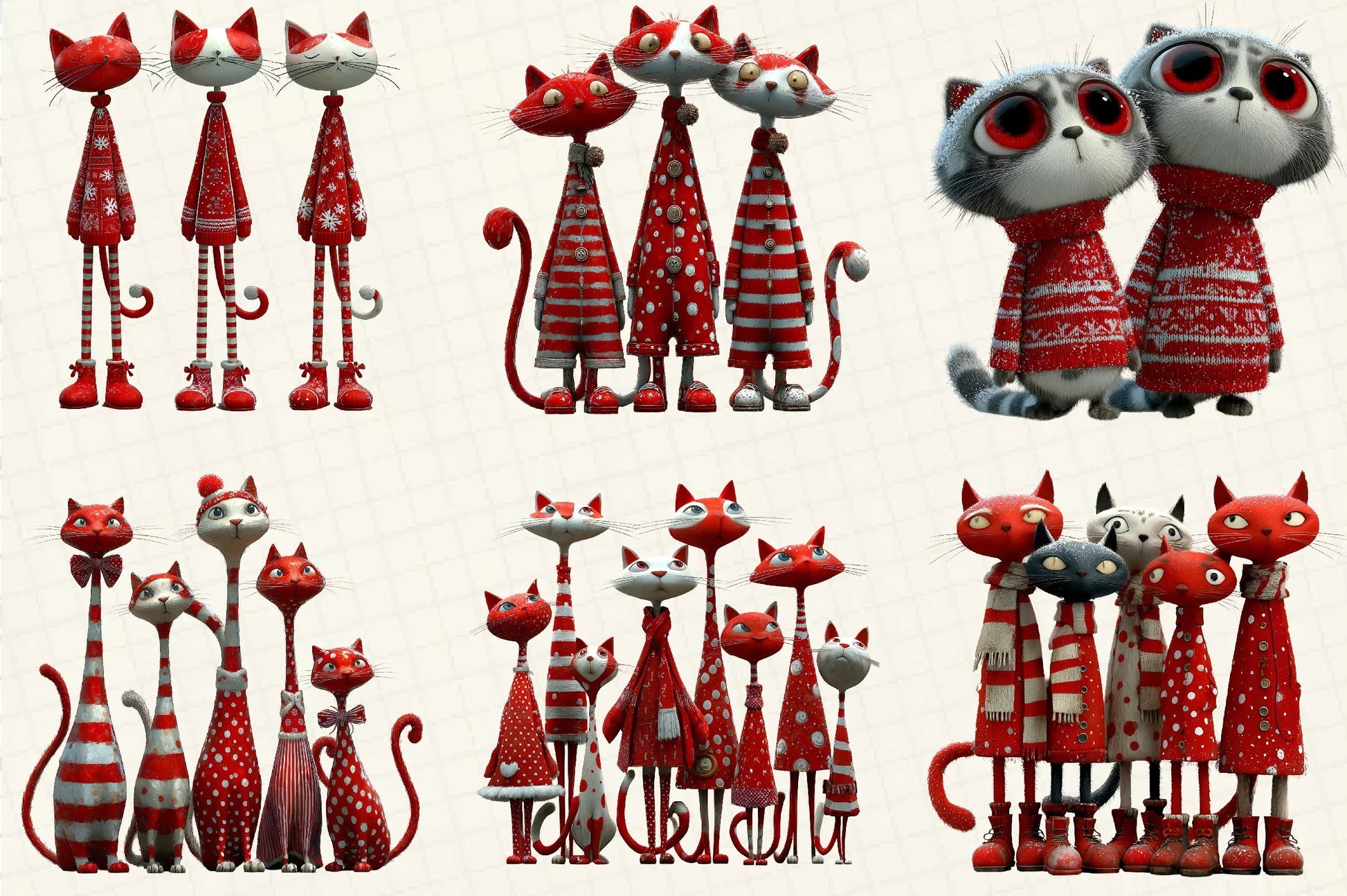 Whimsical Quirky Christmas Cats Clipart Bundle - CraftNest - Digital Crafting and Art