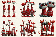 Whimsical Quirky Christmas Cats Clipart Bundle - CraftNest - Digital Crafting and Art