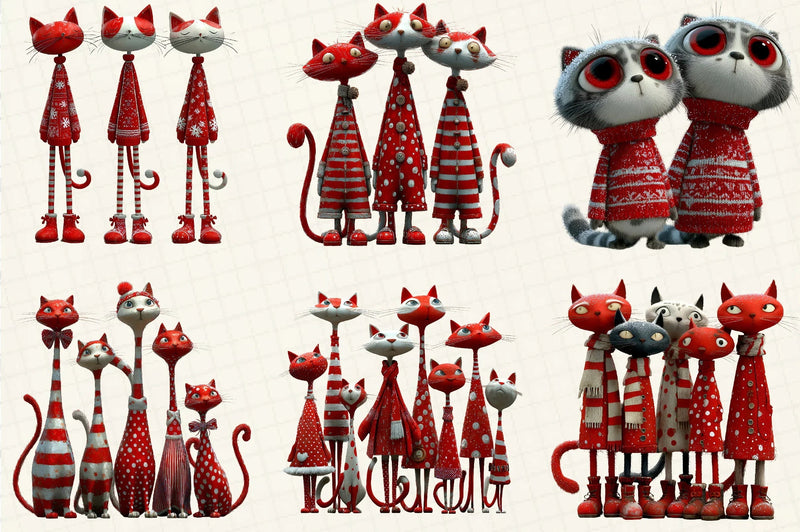 Whimsical Quirky Christmas Cats Clipart Bundle - CraftNest - Digital Crafting and Art