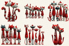 Whimsical Quirky Christmas Cats Clipart Bundle - CraftNest - Digital Crafting and Art