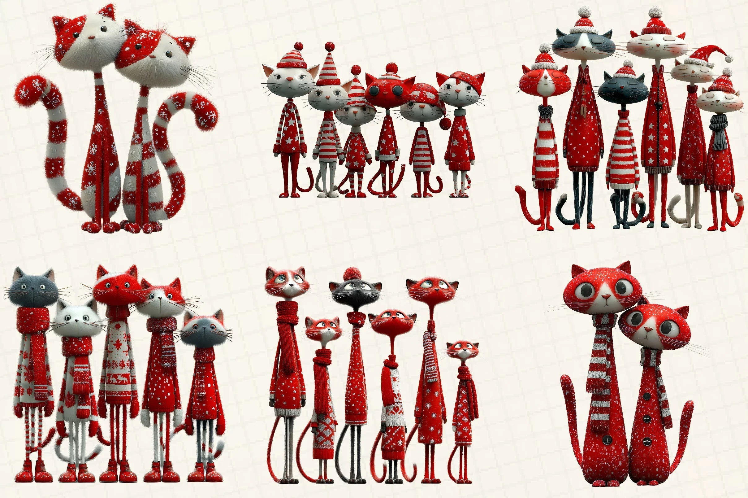 Whimsical Quirky Christmas Cats Clipart Bundle - CraftNest - Digital Crafting and Art