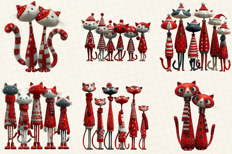 Whimsical Quirky Christmas Cats Clipart Bundle - CraftNest - Digital Crafting and Art