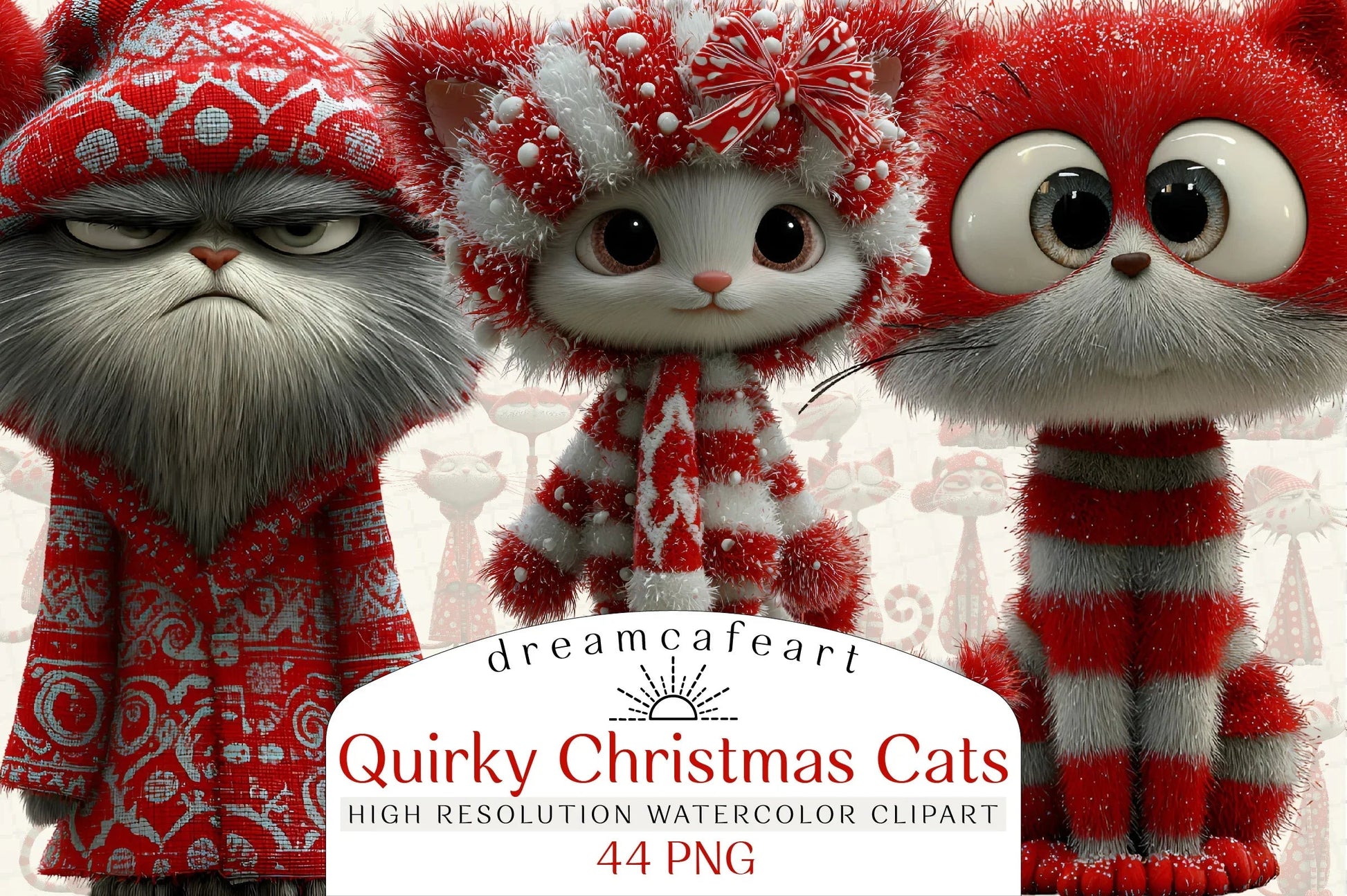 Whimsical Quirky Christmas Cats Clipart Bundle - CraftNest - Digital Crafting and Art