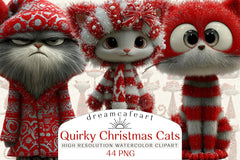 Whimsical Quirky Christmas Cats Clipart Bundle - CraftNest - Digital Crafting and Art