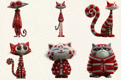 Whimsical Quirky Christmas Cats Clipart Bundle - CraftNest - Digital Crafting and Art
