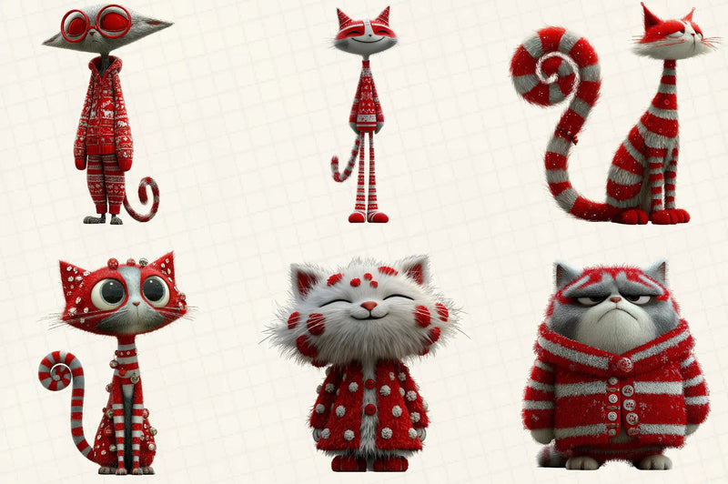 Whimsical Quirky Christmas Cats Clipart Bundle - CraftNest - Digital Crafting and Art