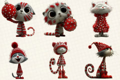 Whimsical Quirky Christmas Cats Clipart Bundle - CraftNest - Digital Crafting and Art