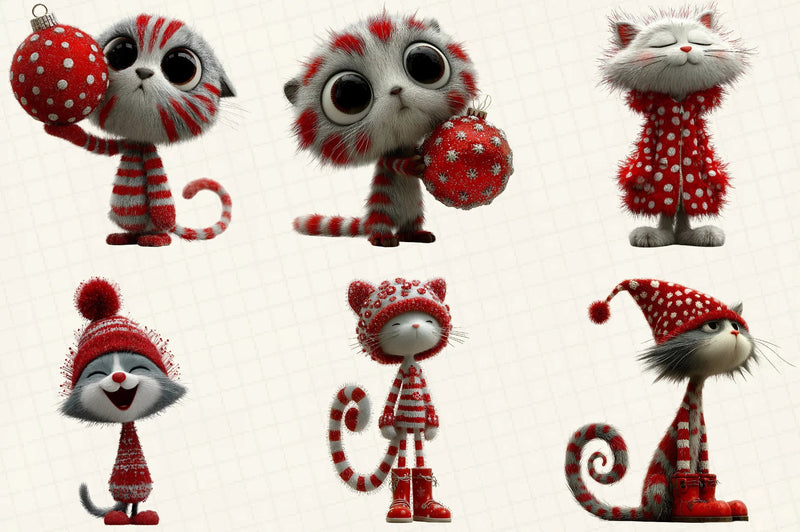 Whimsical Quirky Christmas Cats Clipart Bundle - CraftNest - Digital Crafting and Art