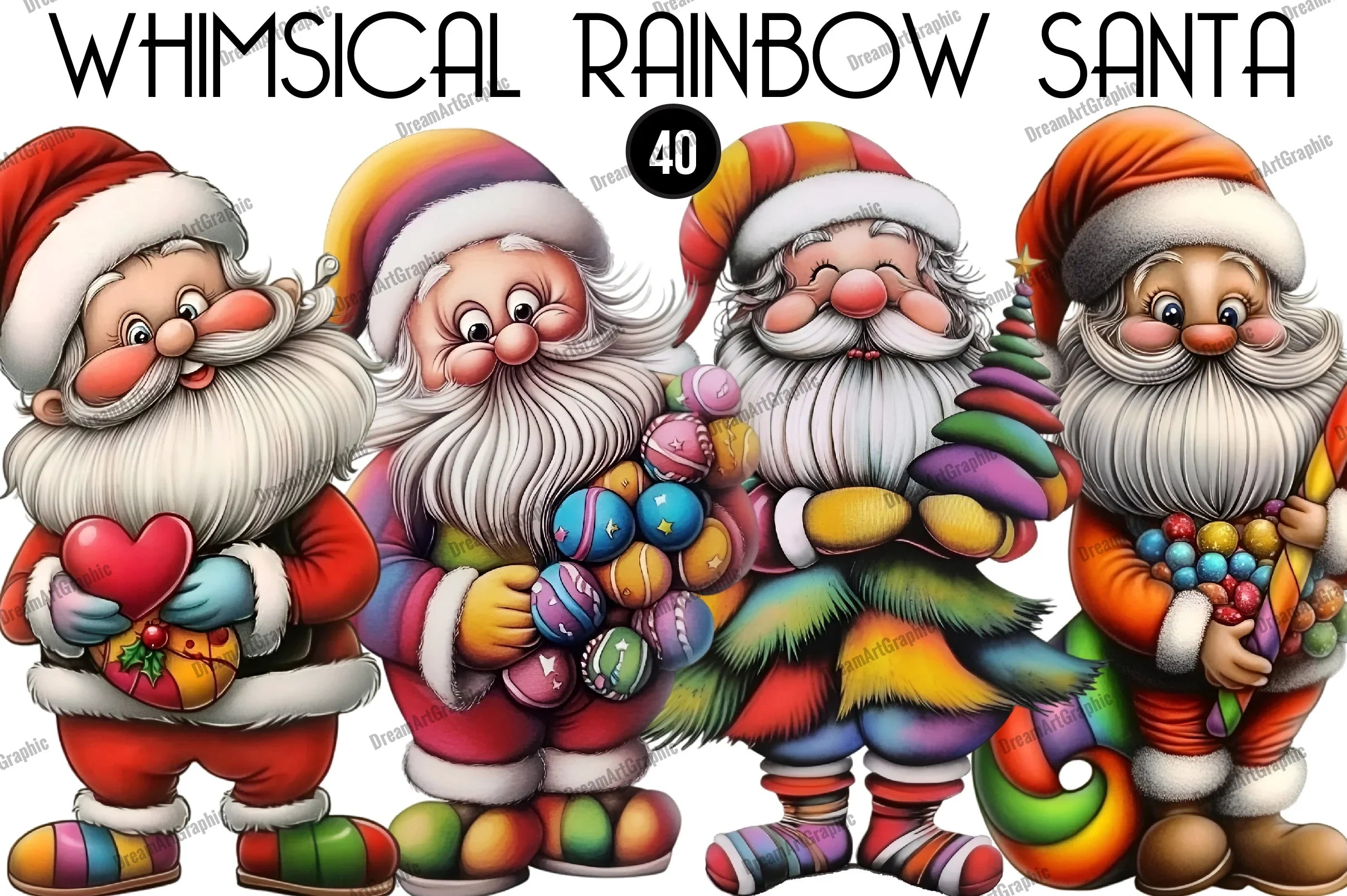 Whimsical Rainbow Santa Clipart Bundle - CraftNest - Digital Crafting and Art