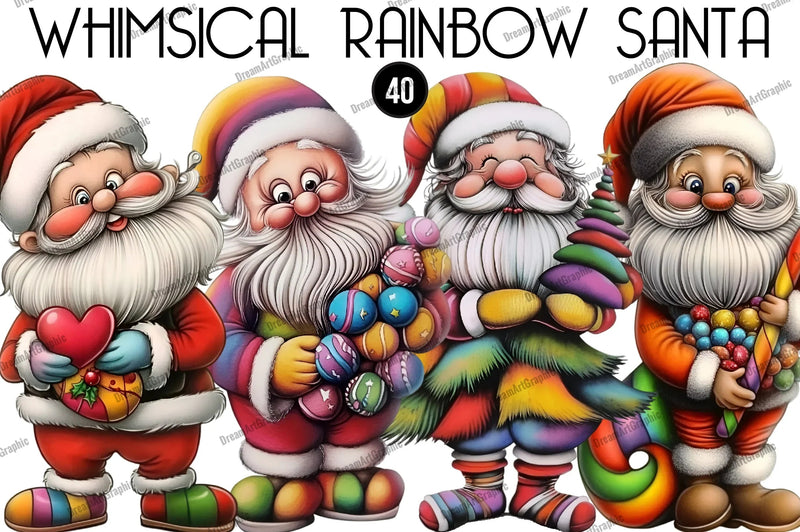 Whimsical Rainbow Santa Clipart Bundle - CraftNest - Digital Crafting and Art