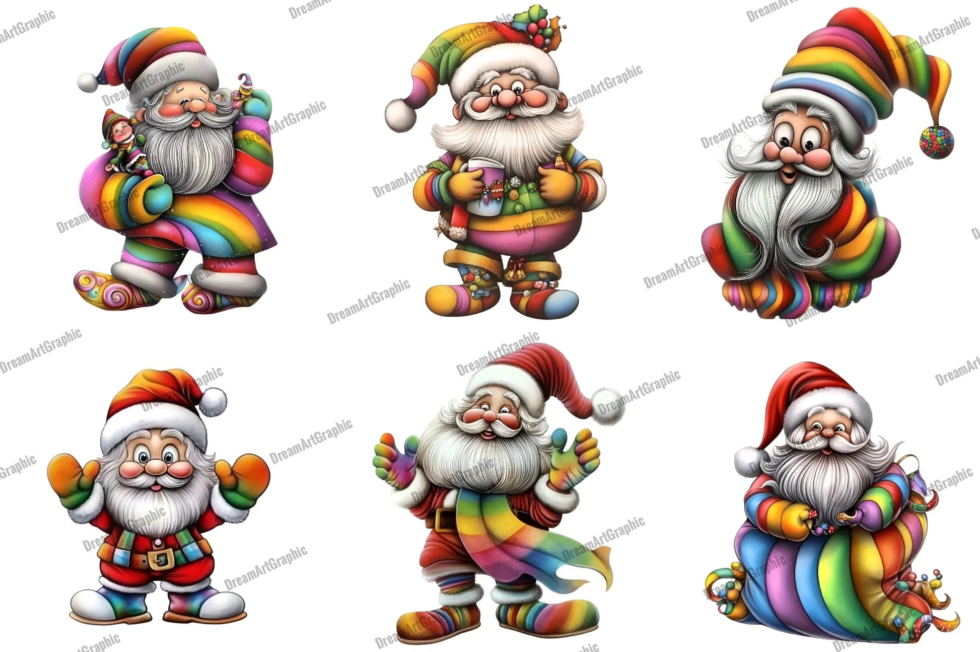 Whimsical Rainbow Santa Clipart Bundle - CraftNest - Digital Crafting and Art