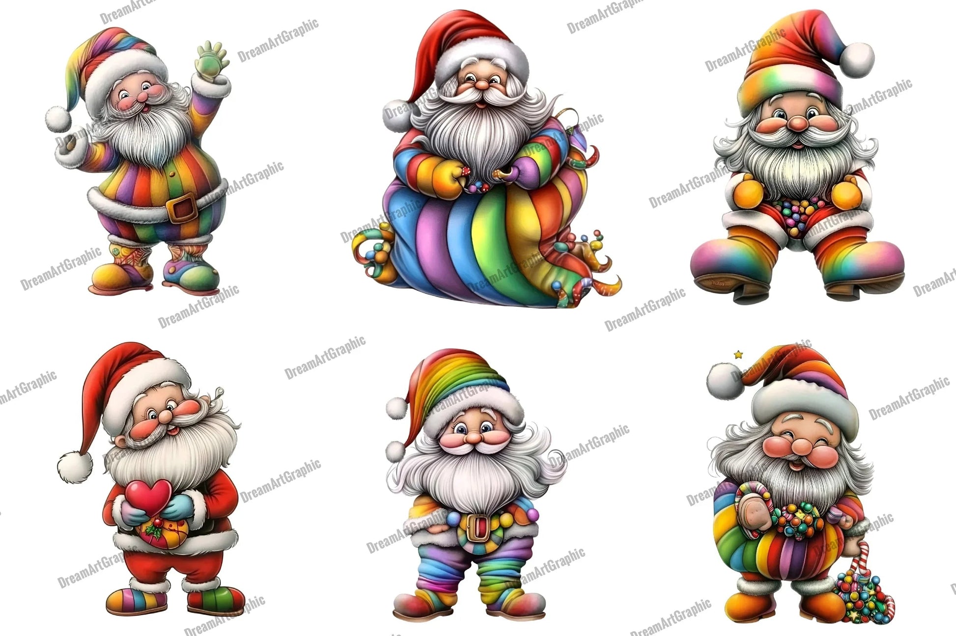 Whimsical Rainbow Santa Clipart Bundle - CraftNest - Digital Crafting and Art
