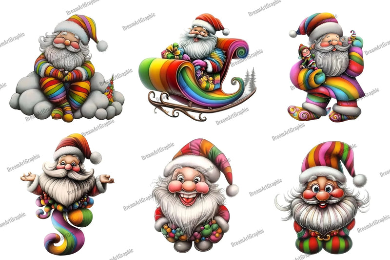 Whimsical Rainbow Santa Clipart Bundle - CraftNest - Digital Crafting and Art