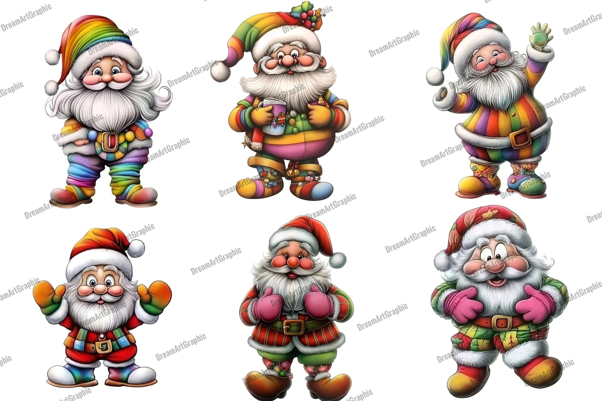 Whimsical Rainbow Santa Clipart Bundle - CraftNest - Digital Crafting and Art