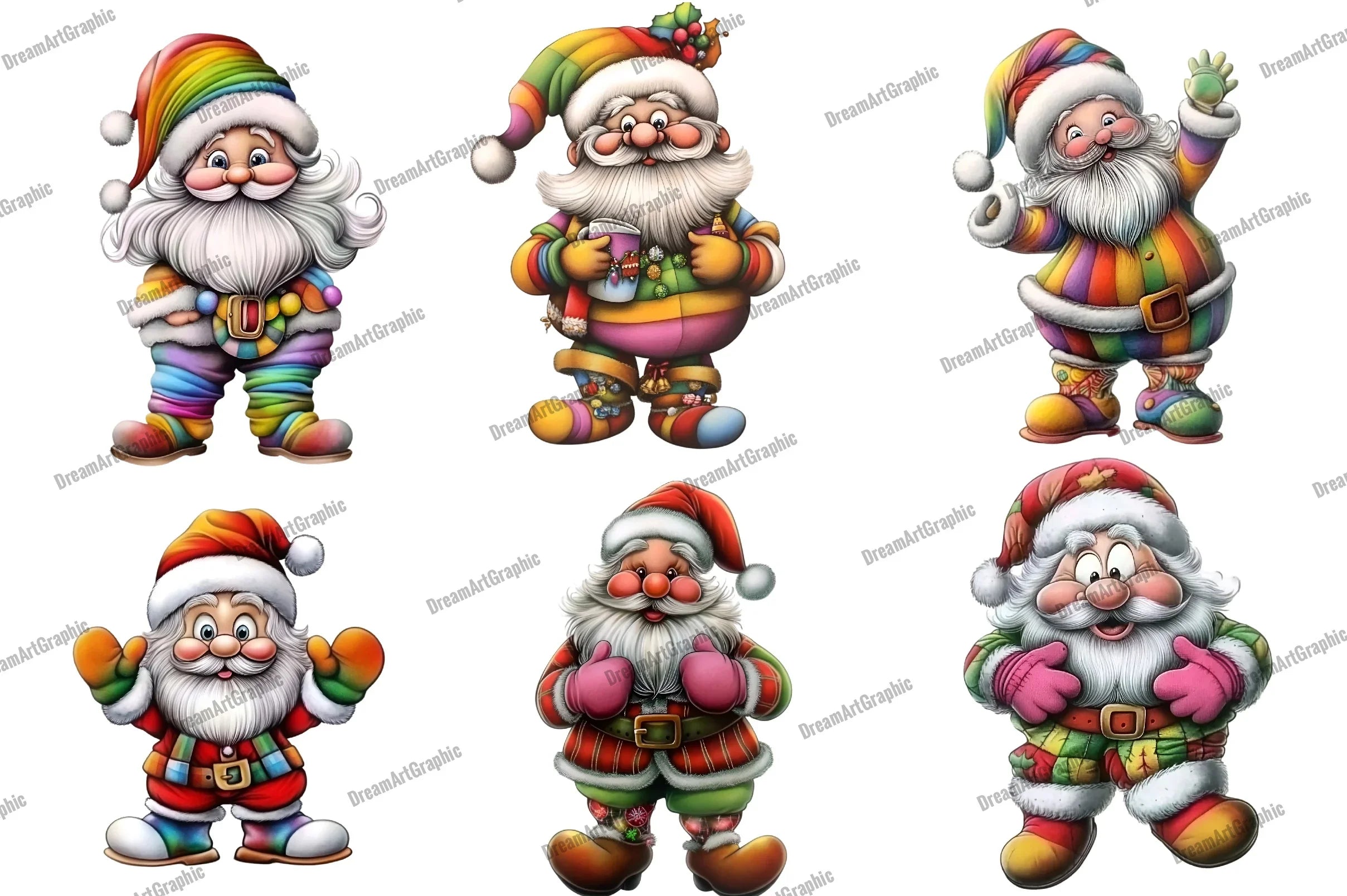 Whimsical Rainbow Santa Clipart Bundle - CraftNest - Digital Crafting and Art