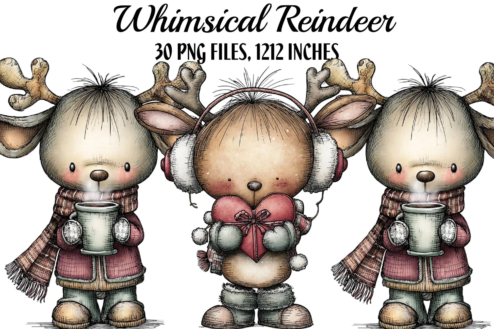 Whimsical Reindeer Clipart Bundle - CraftNest - Digital Crafting and Art