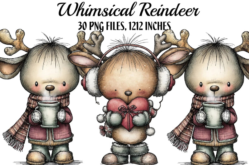 Whimsical Reindeer Clipart Bundle - CraftNest - Digital Crafting and Art