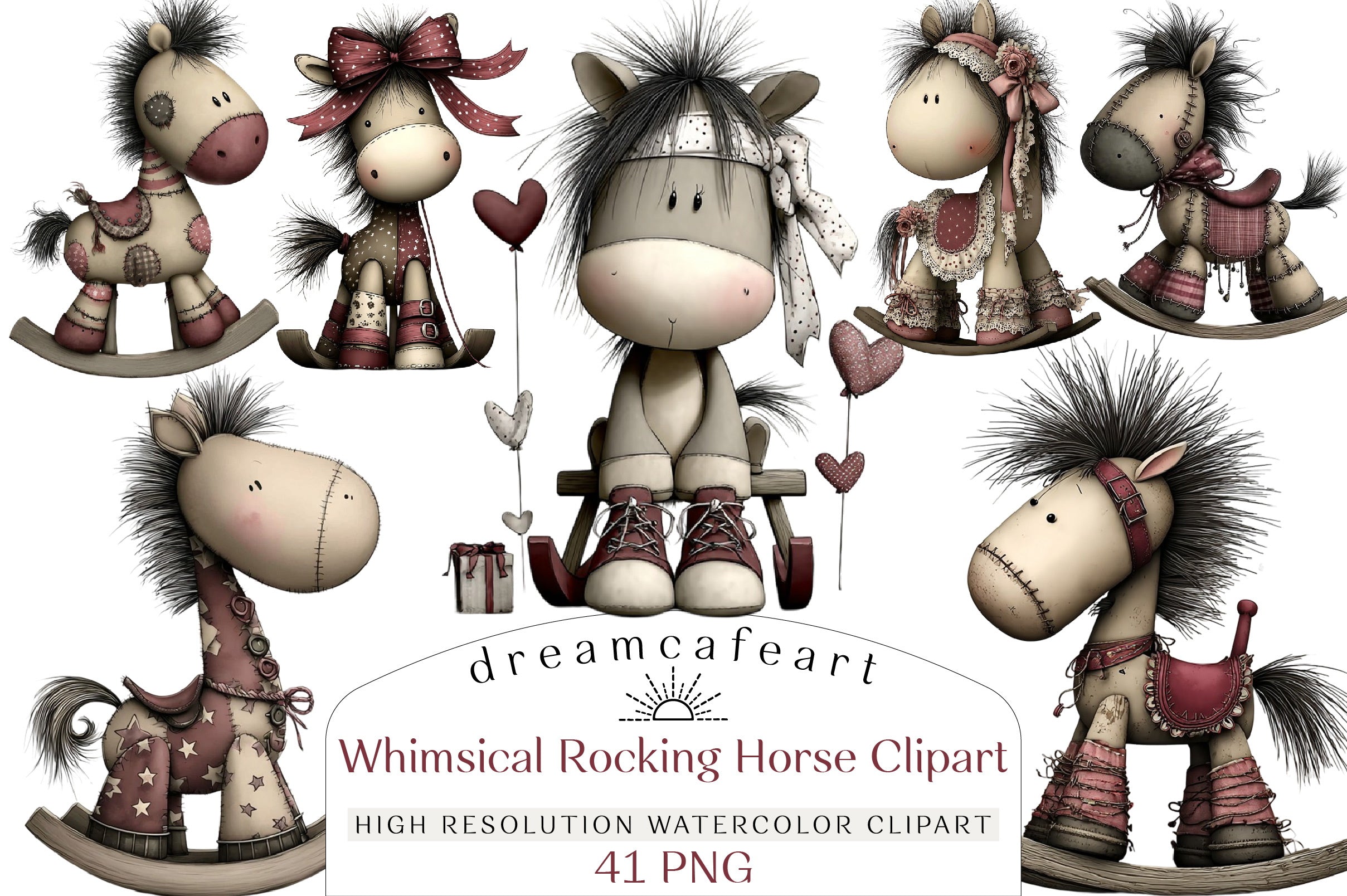Whimsical Rocking Horse Clipart Bundle