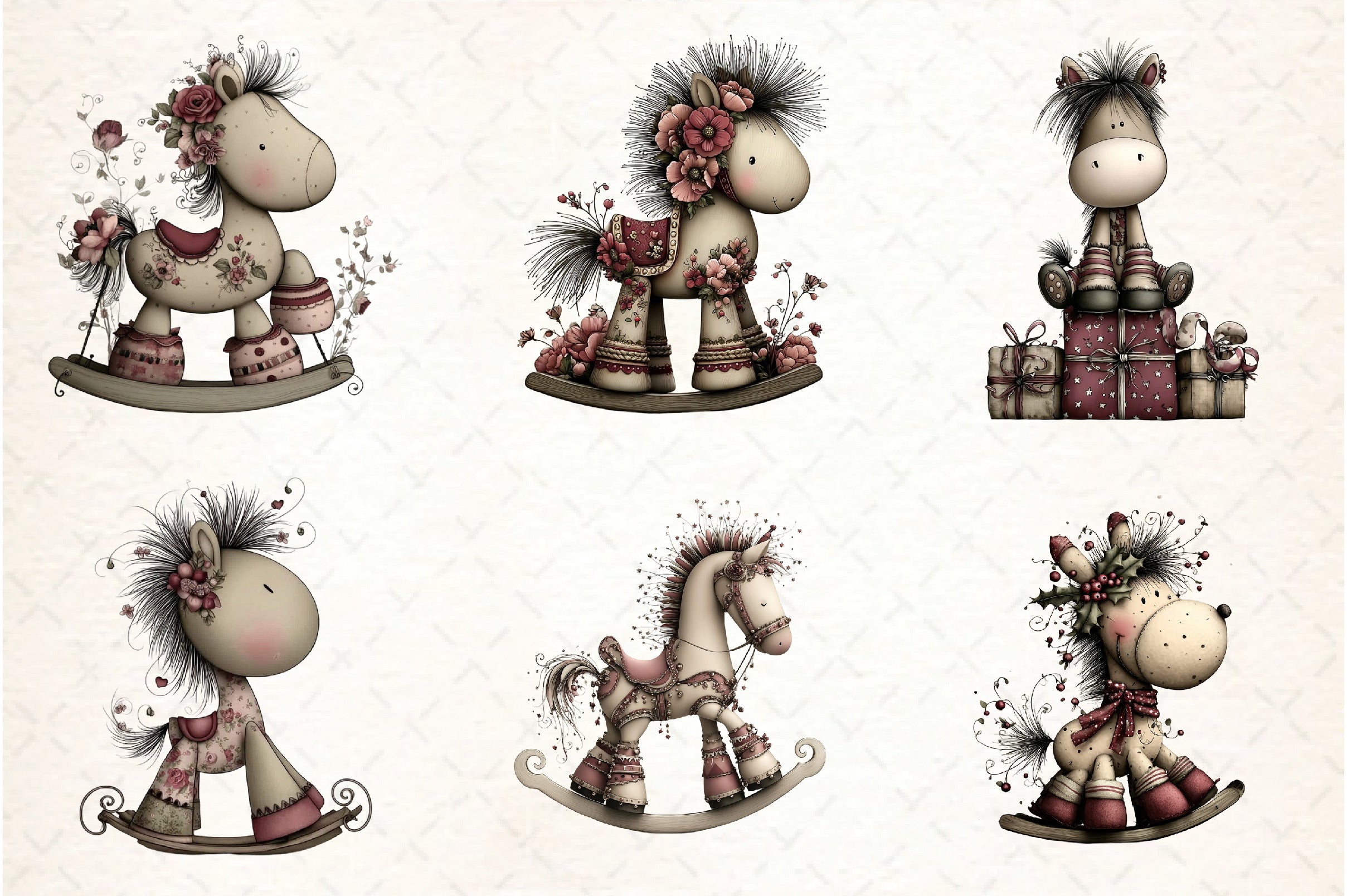 Whimsical Rocking Horse Clipart Bundle
