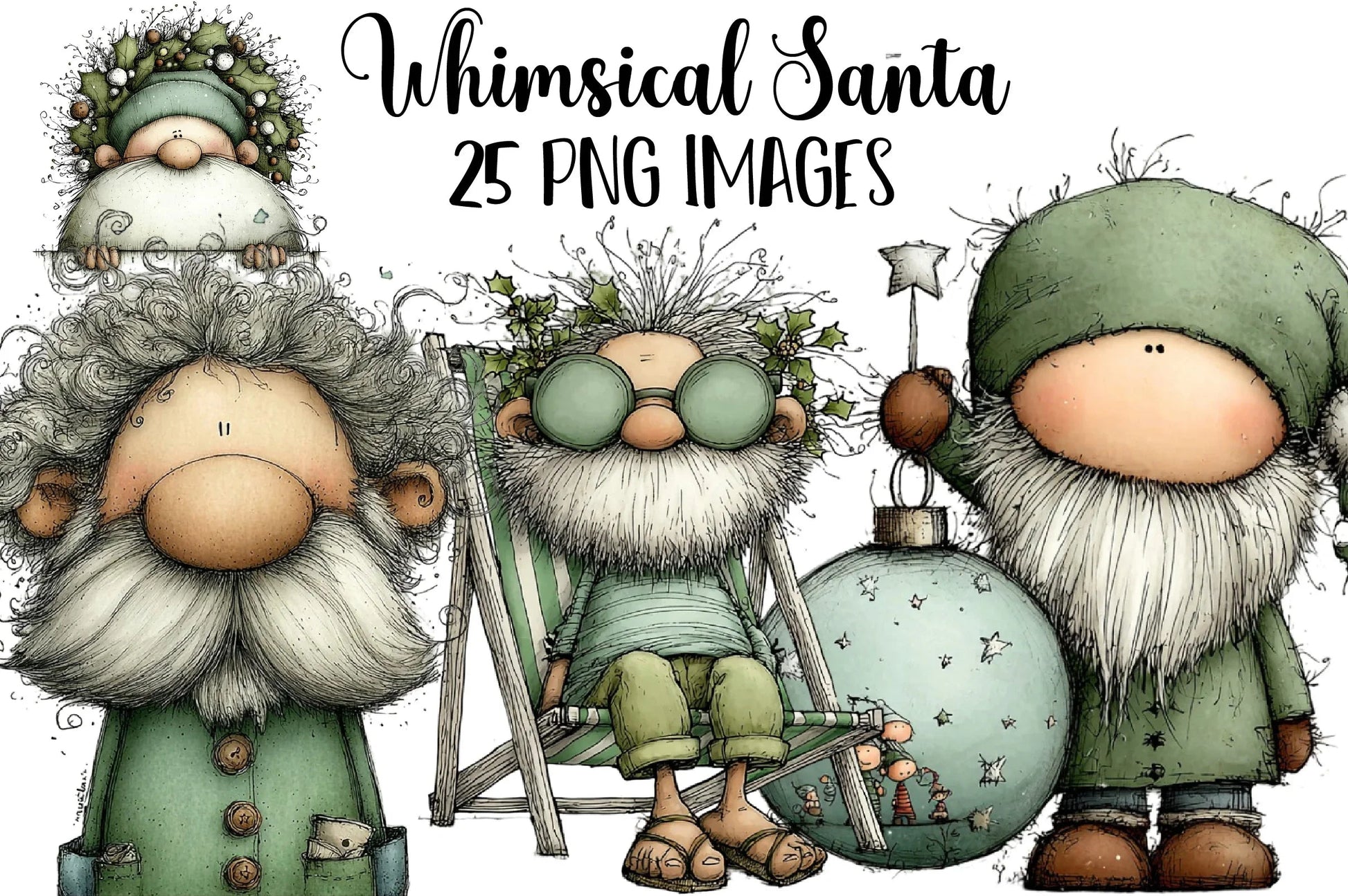 Whimsical Santa Clipart Bundle - CraftNest - Digital Crafting and Art