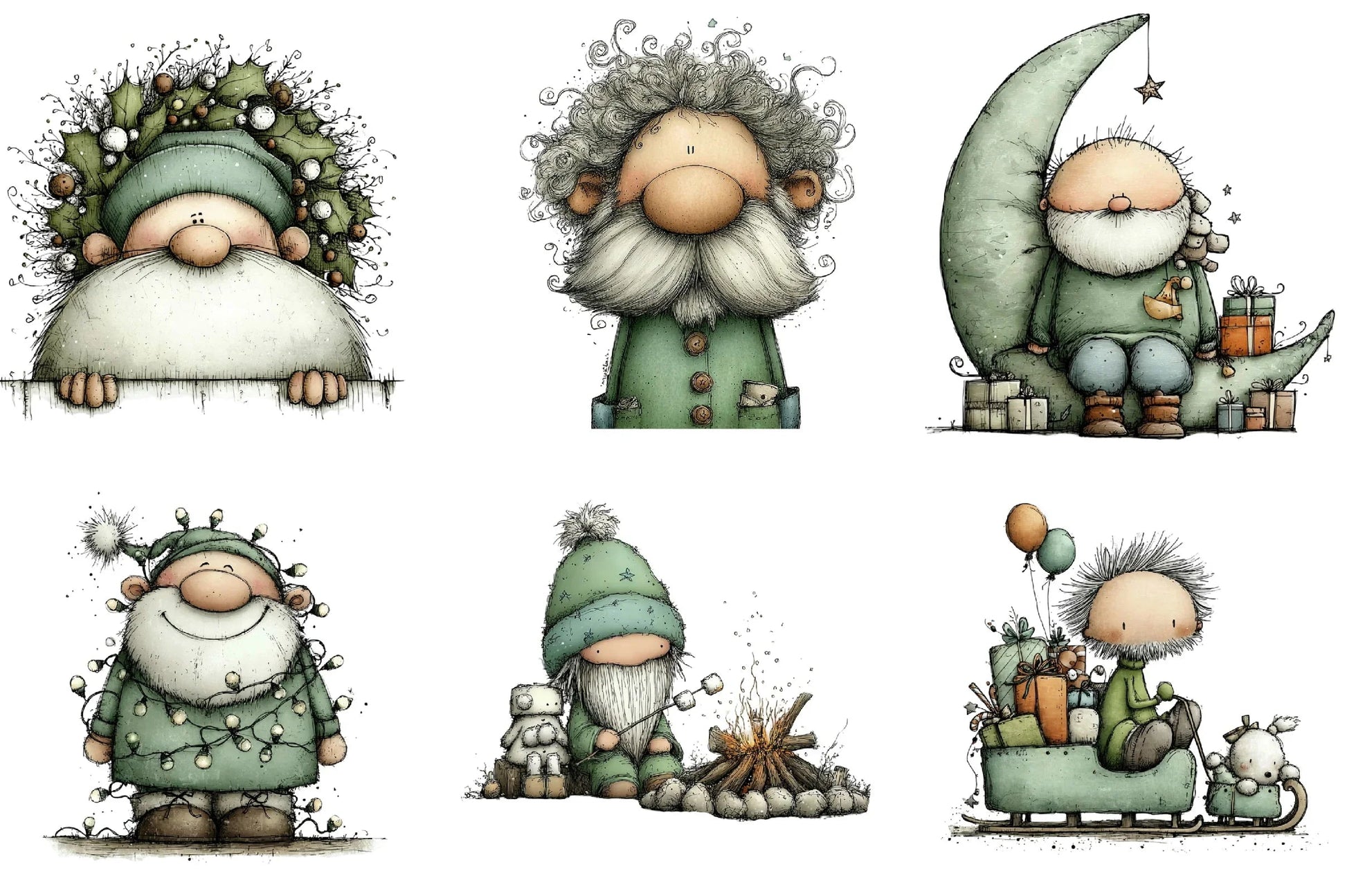 Whimsical Santa Clipart Bundle - CraftNest - Digital Crafting and Art