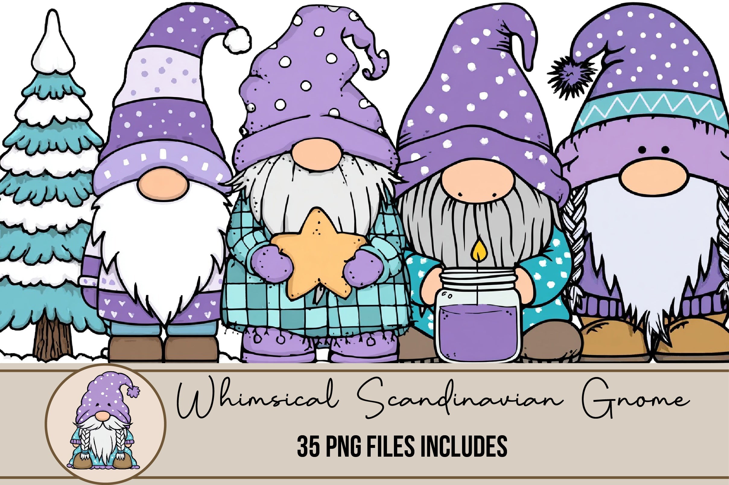 Whimsical Scandinavian Gnome Clipart Bundle