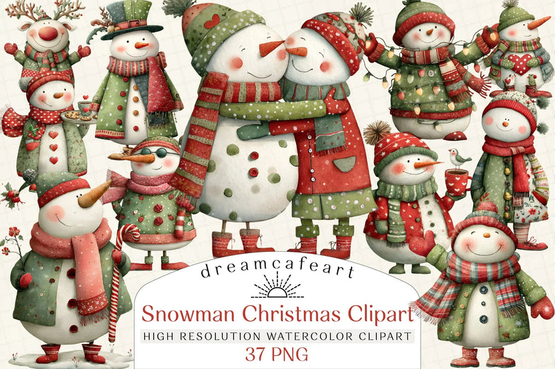 Whimsical Snowman Christmas Clipart Bundle - CraftNest - Digital Crafting and Art