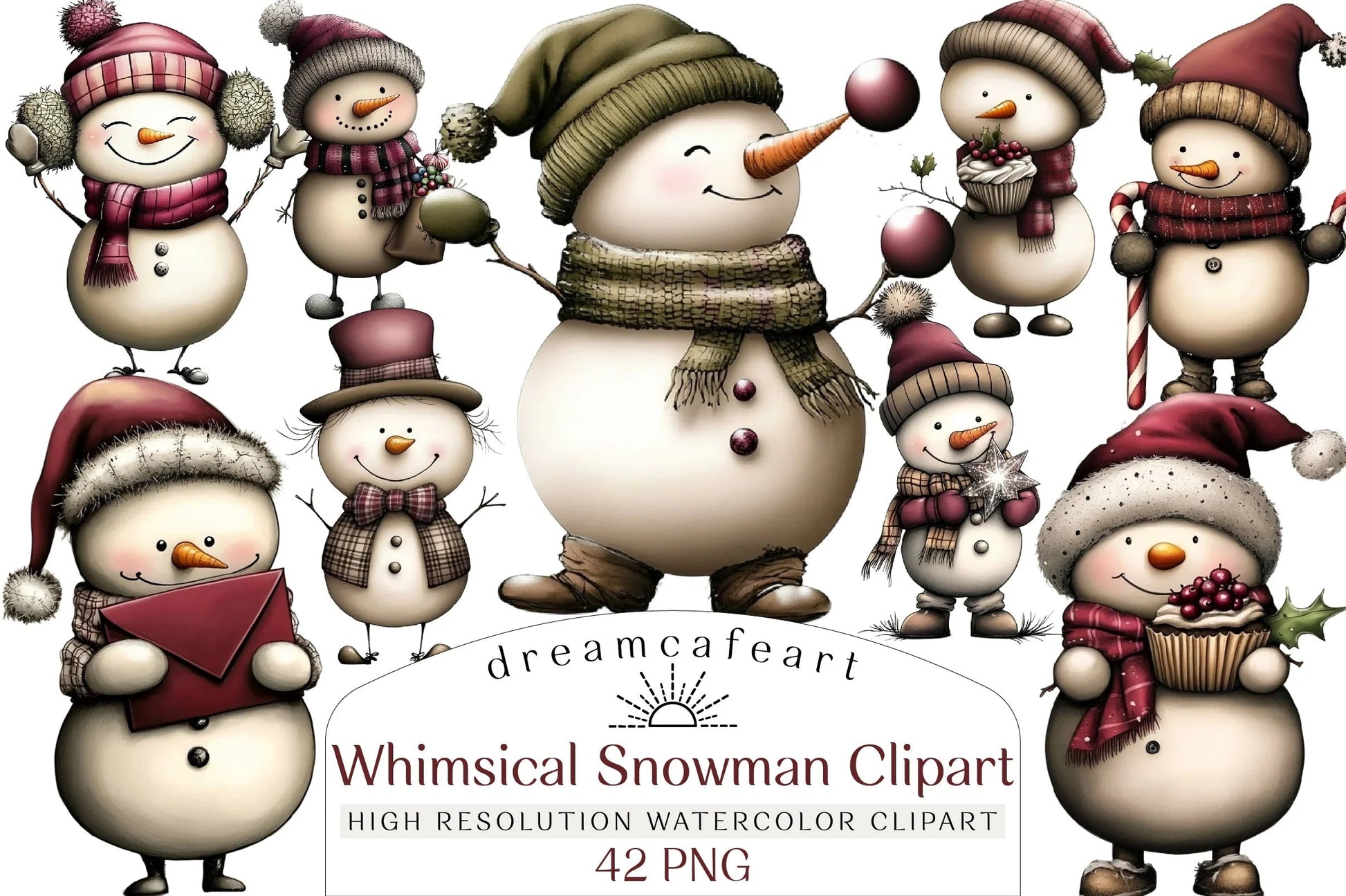 Whimsical Snowman Clipart Bundle - CraftNest - Digital Crafting and Art
