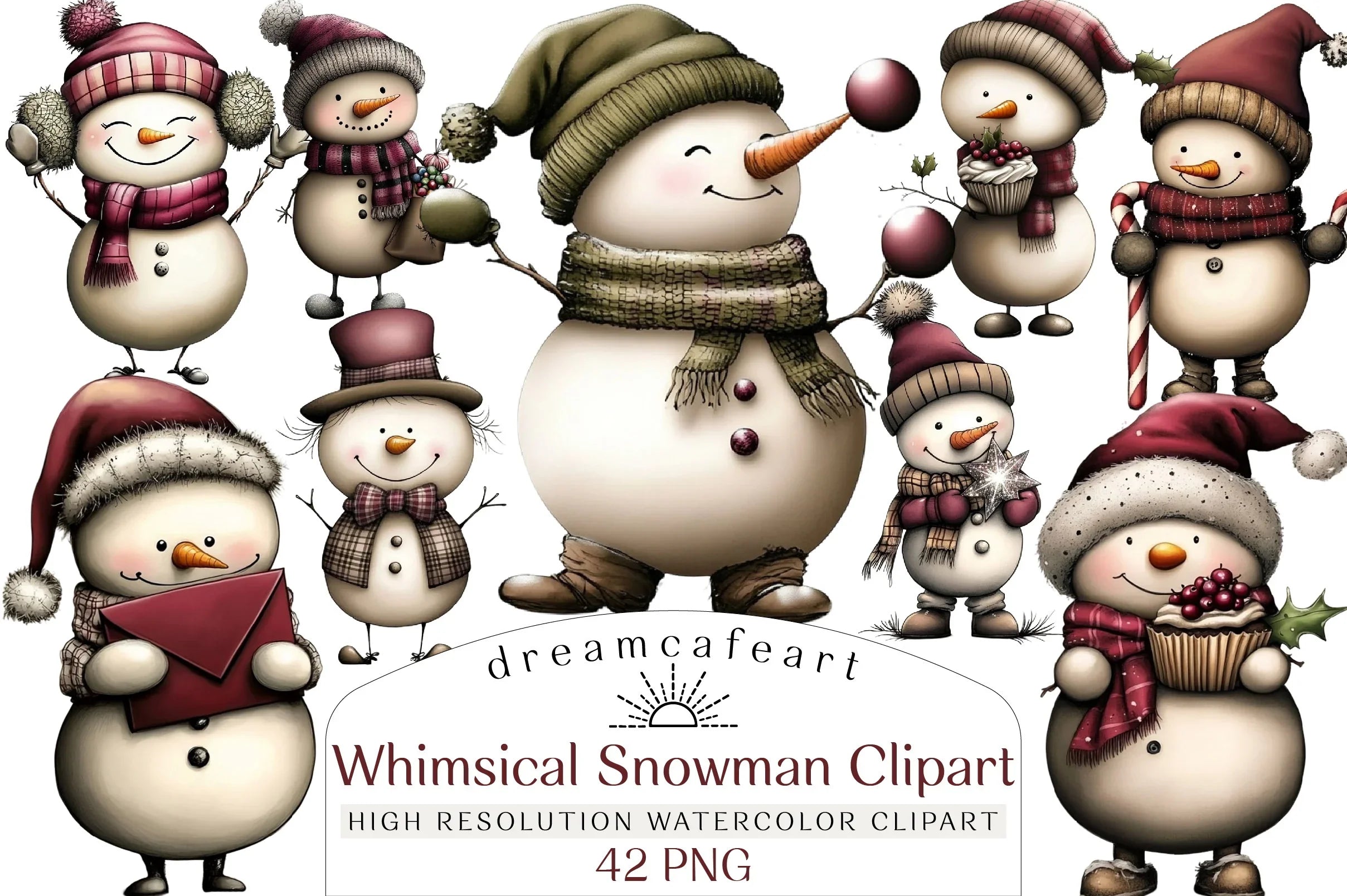 Whimsical Snowman Clipart Bundle - CraftNest - Digital Crafting and Art