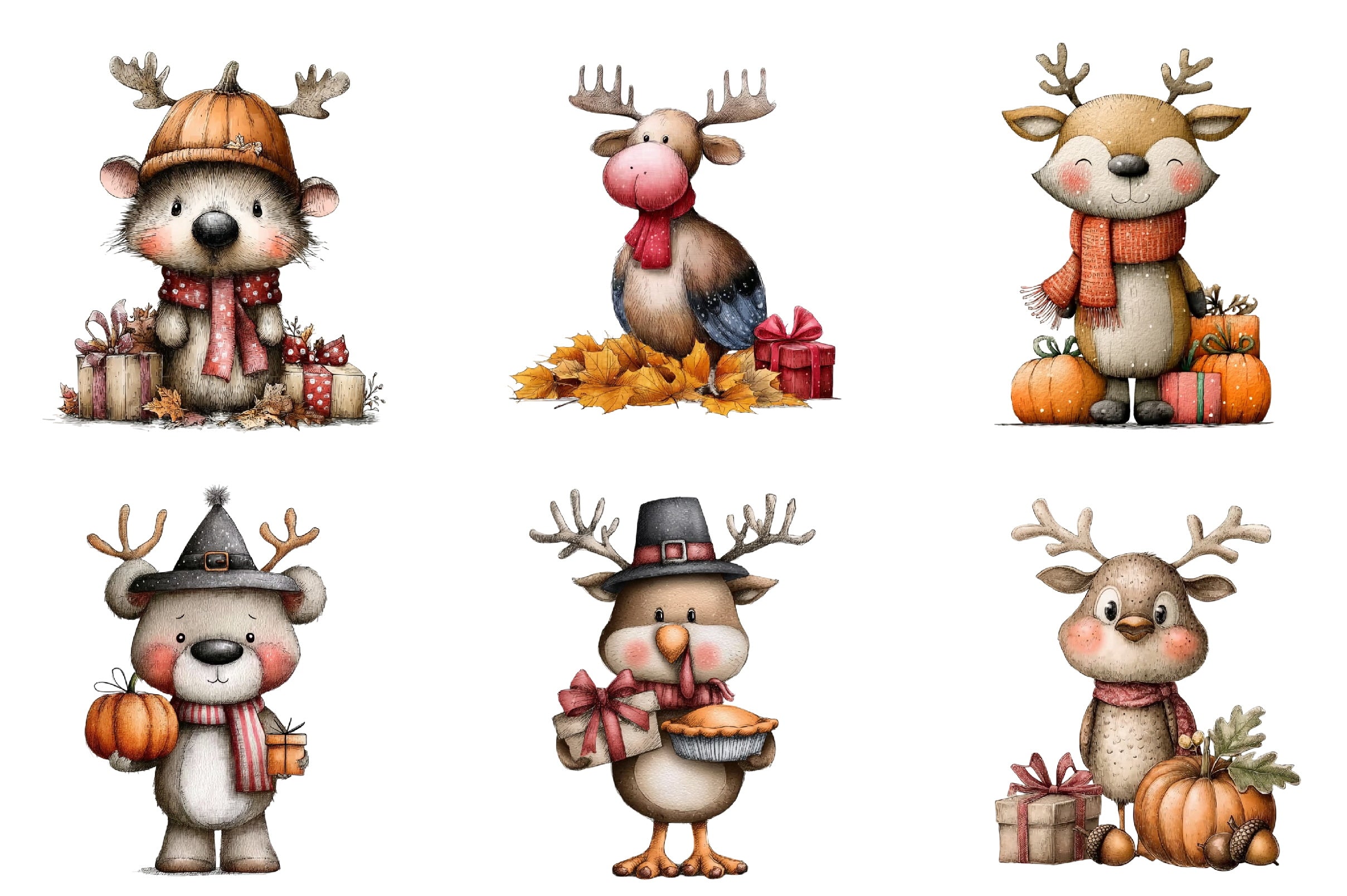 Whimsical Thanksgiving Clipart Bundle