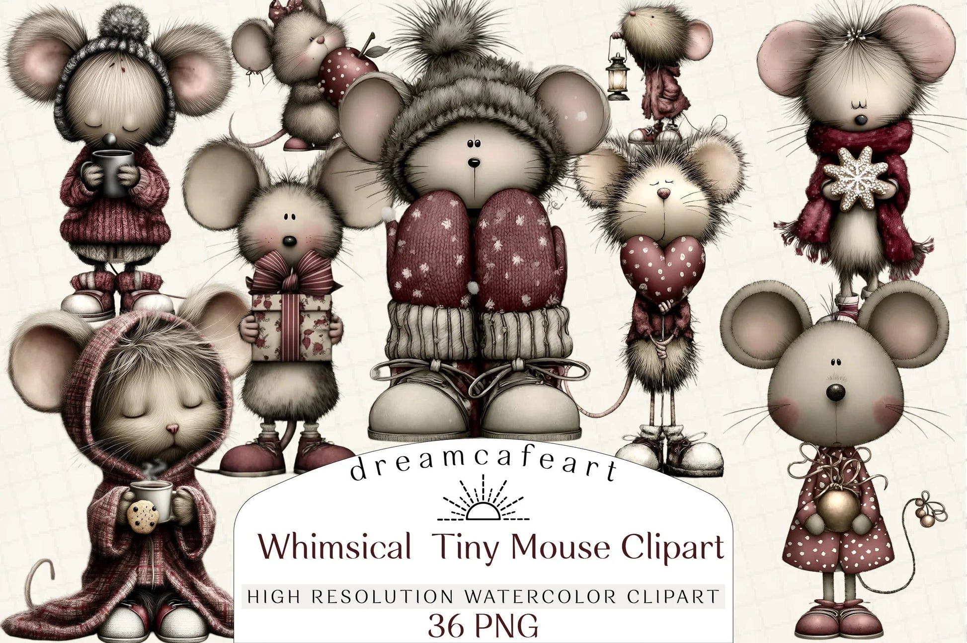 Whimsical Tiny Mouse Clipart Bundle - CraftNest - Digital Crafting and Art