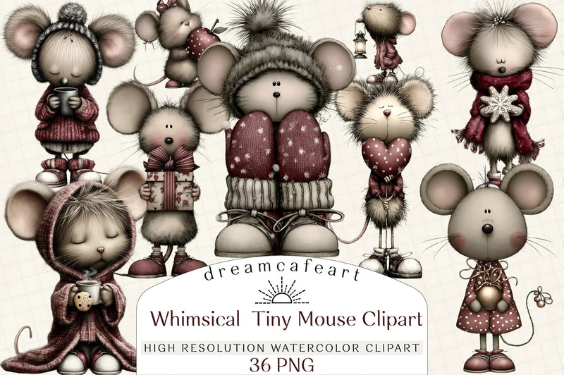 Whimsical Tiny Mouse Clipart Bundle - CraftNest - Digital Crafting and Art