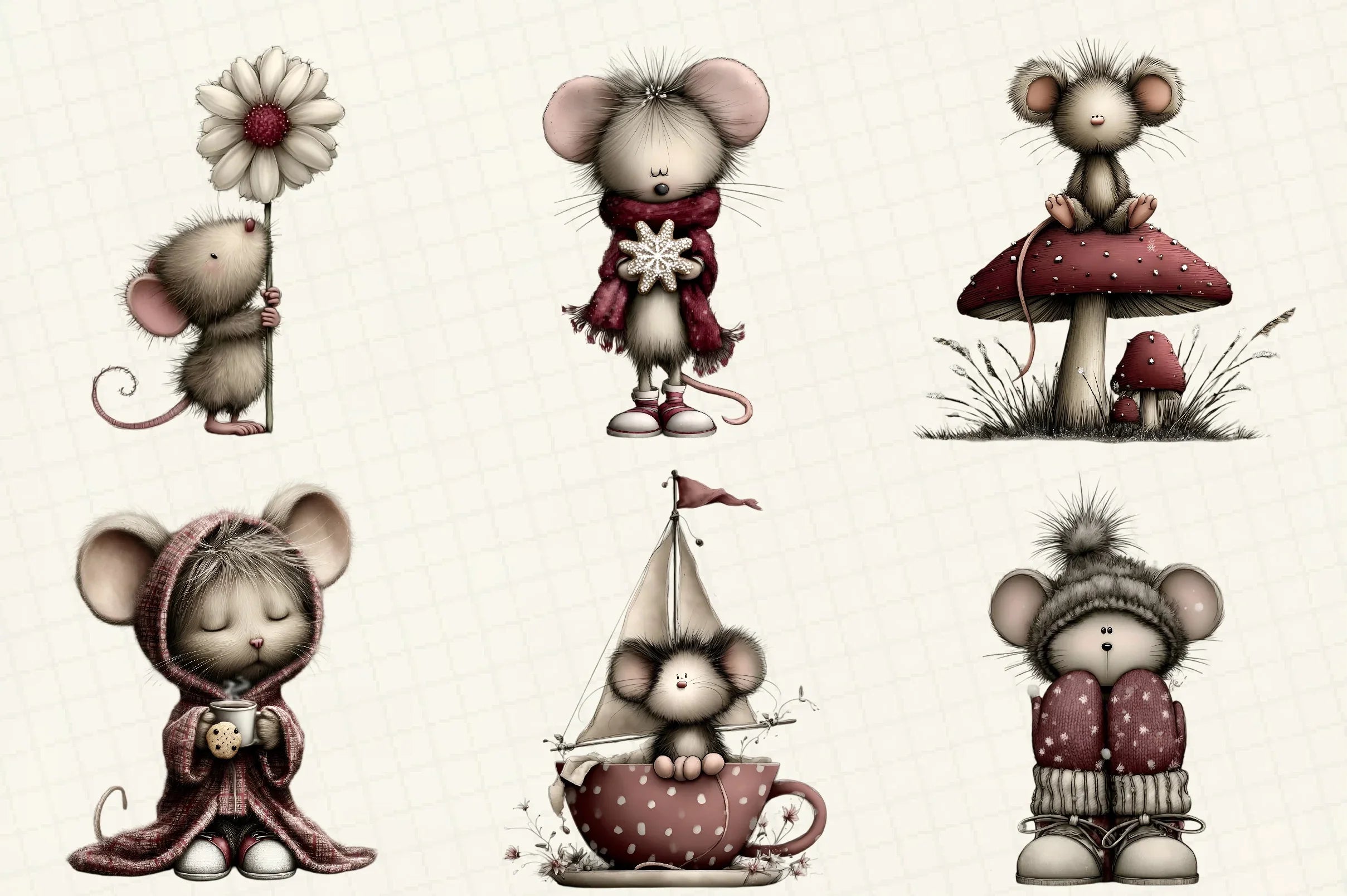 Whimsical Tiny Mouse Clipart Bundle - CraftNest - Digital Crafting and Art