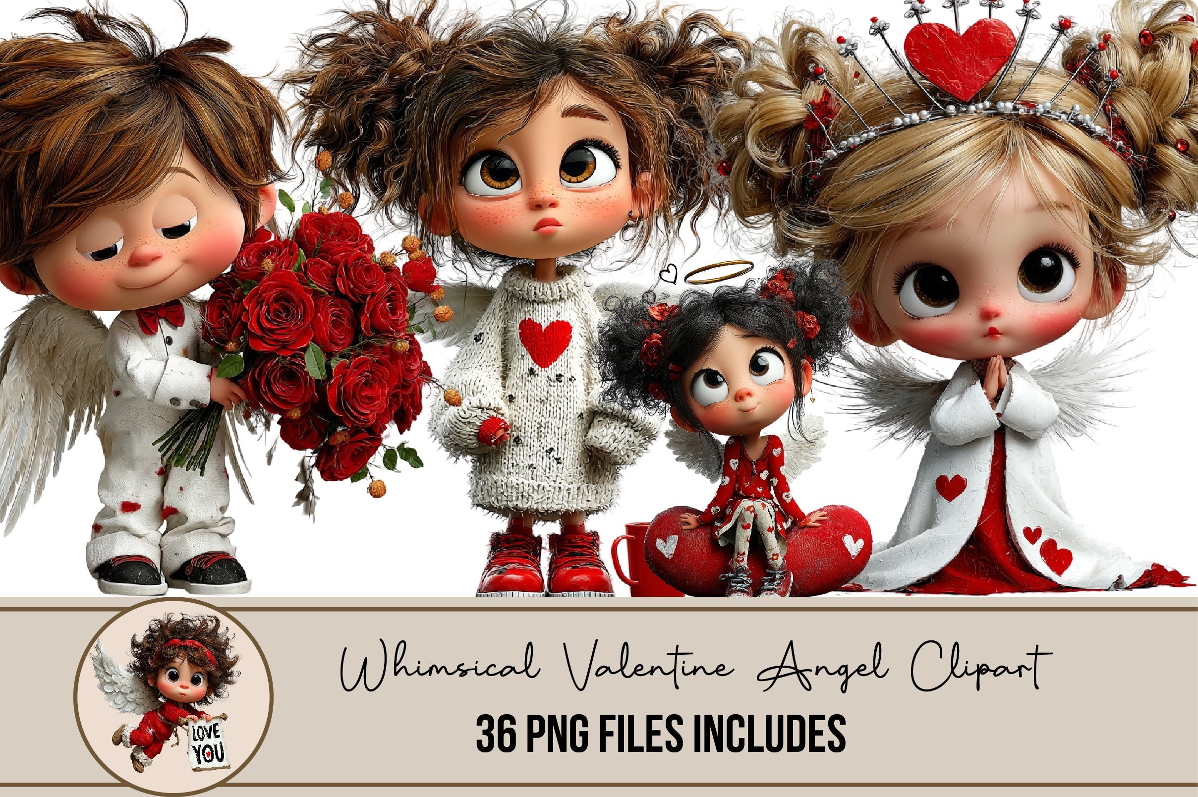 Whimsical Valentine Angel Clipart Bundle