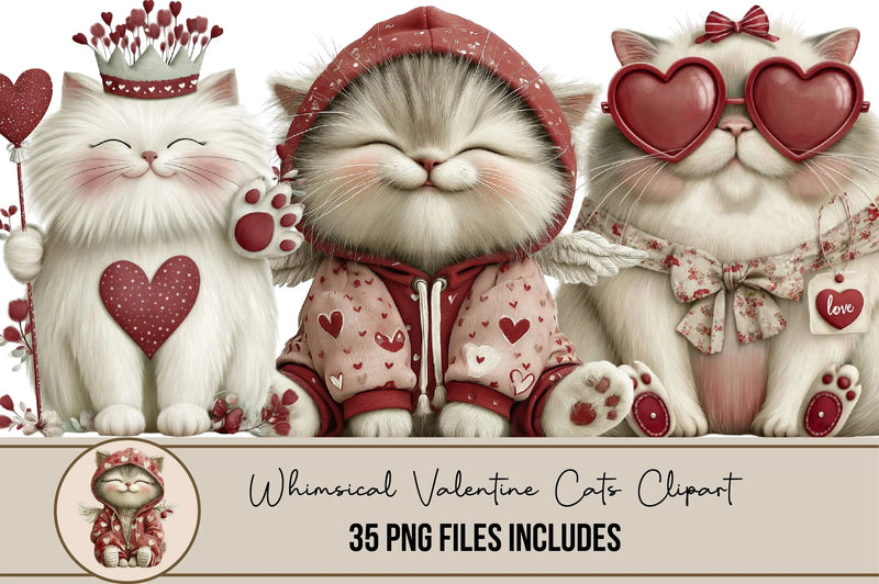 Whimsical Valentine Cats Clipart Bundle - CraftNest - Digital Crafting and Art