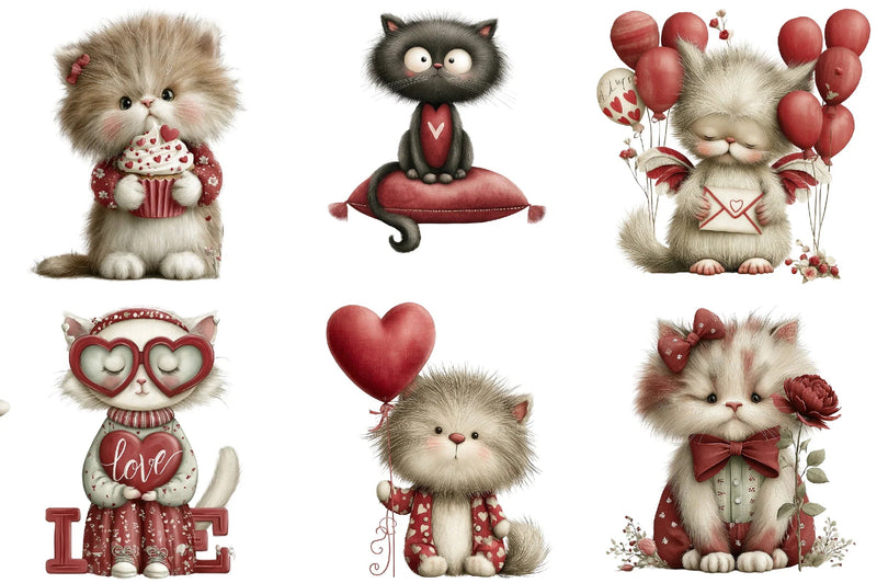Whimsical Valentine Cats Clipart Bundle - CraftNest - Digital Crafting and Art