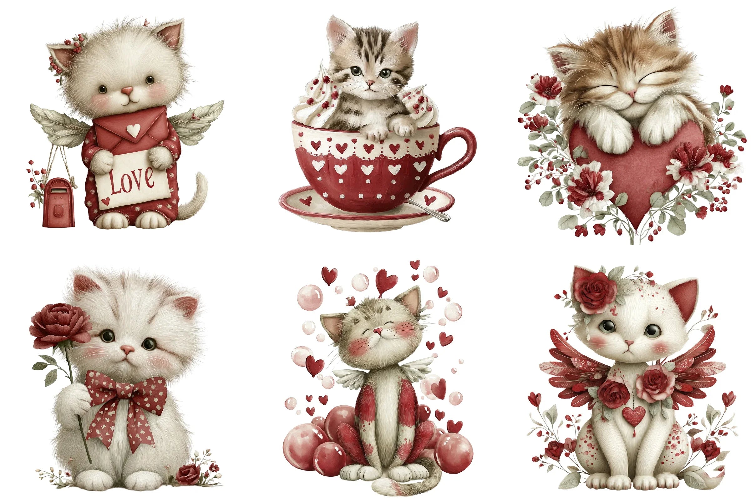 Whimsical Valentine Cats Clipart Bundle - CraftNest - Digital Crafting and Art