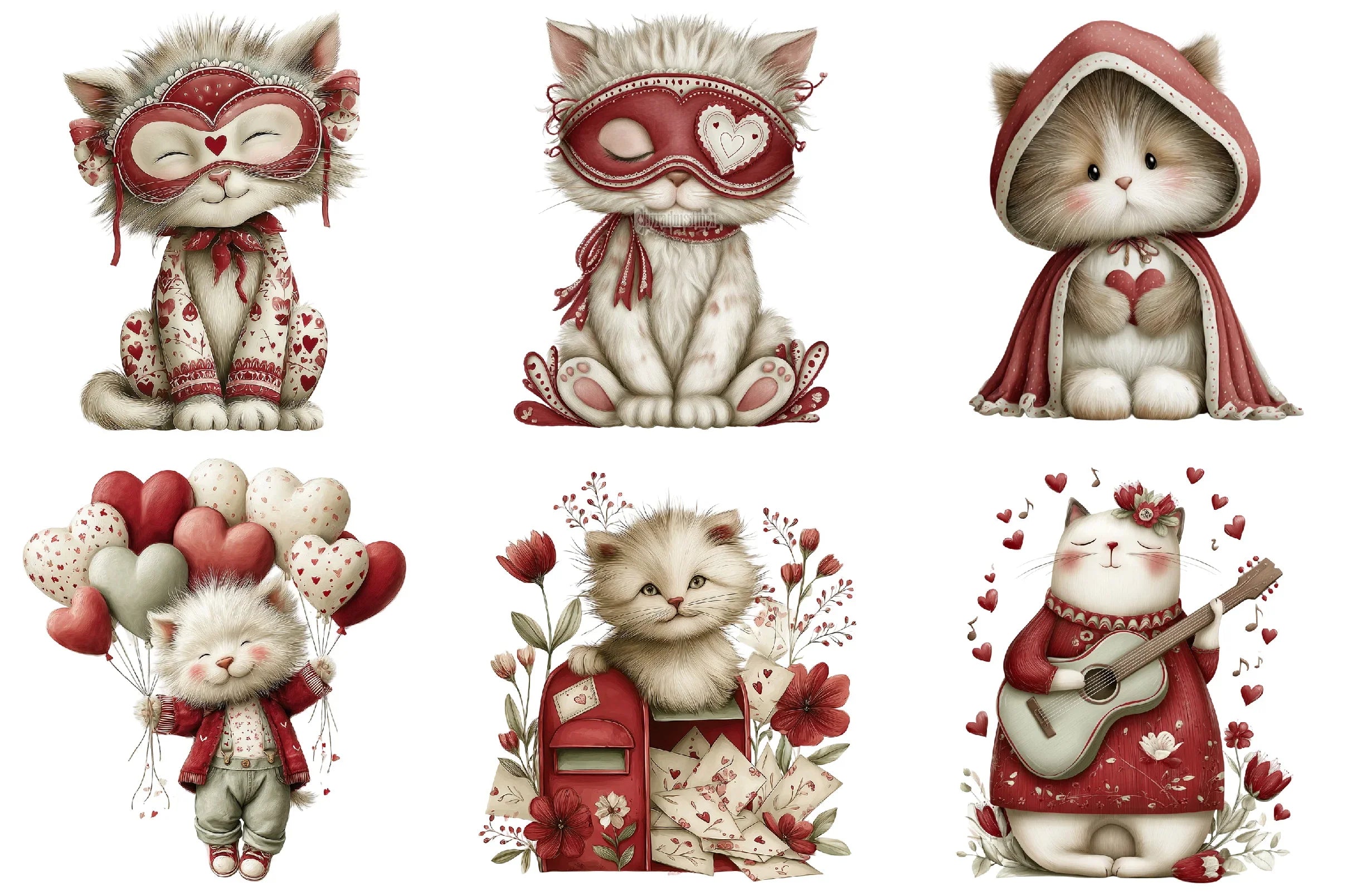 Whimsical Valentine Cats Clipart Bundle - CraftNest - Digital Crafting and Art