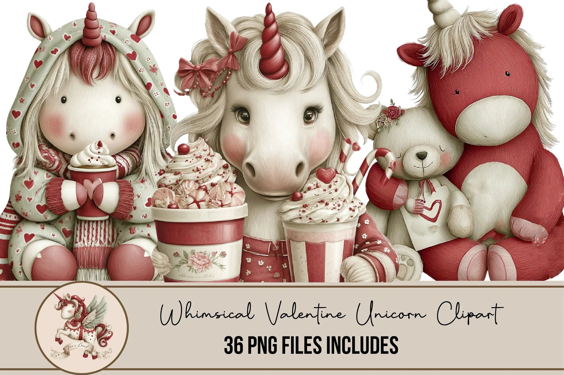 Whimsical Valentine Unicorn Clipart Bundle - CraftNest - Digital Crafting and Art