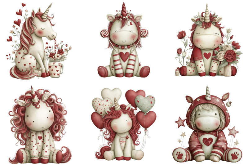 Whimsical Valentine Unicorn Clipart Bundle - CraftNest - Digital Crafting and Art