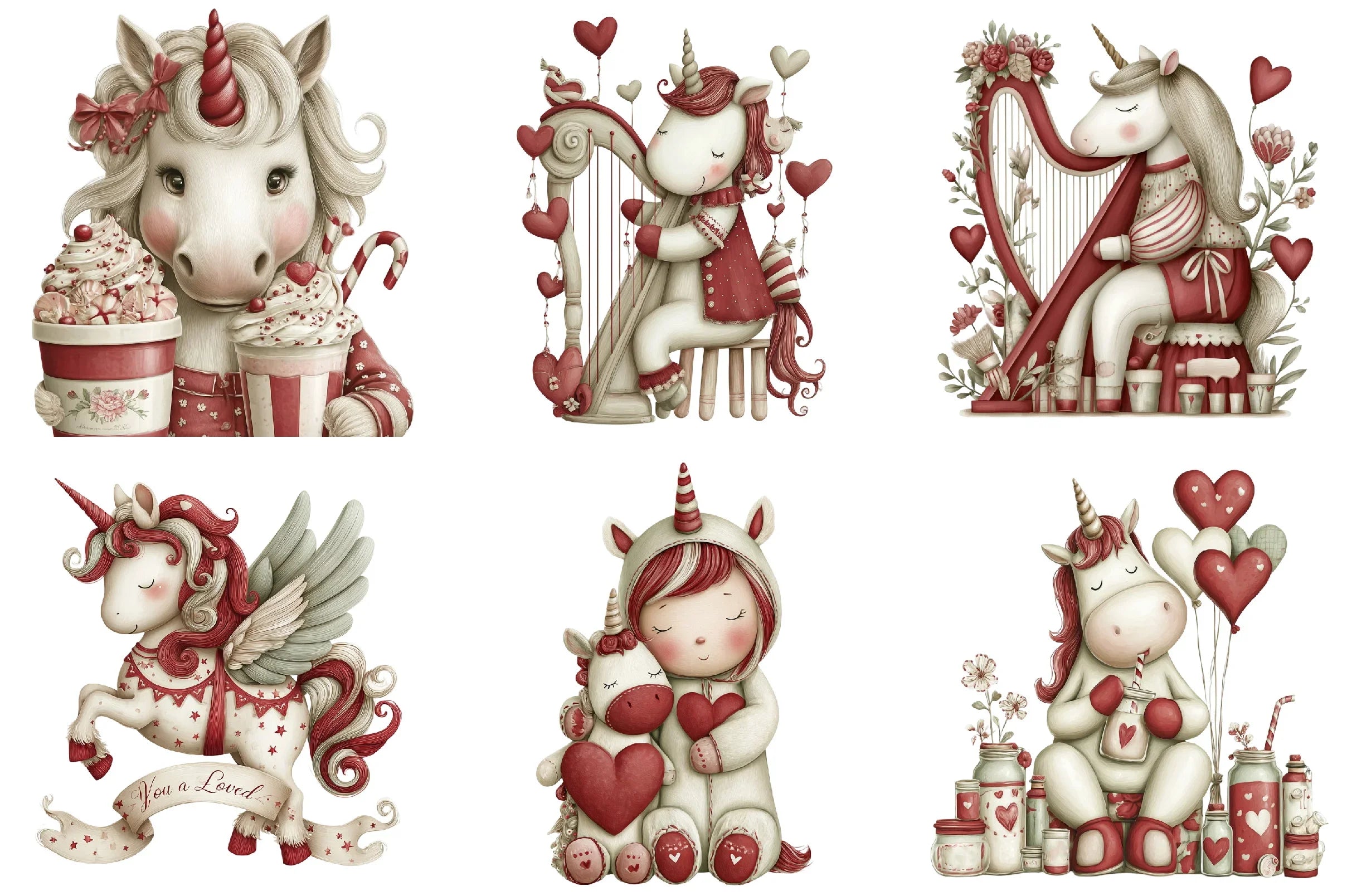 Whimsical Valentine Unicorn Clipart Bundle - CraftNest - Digital Crafting and Art