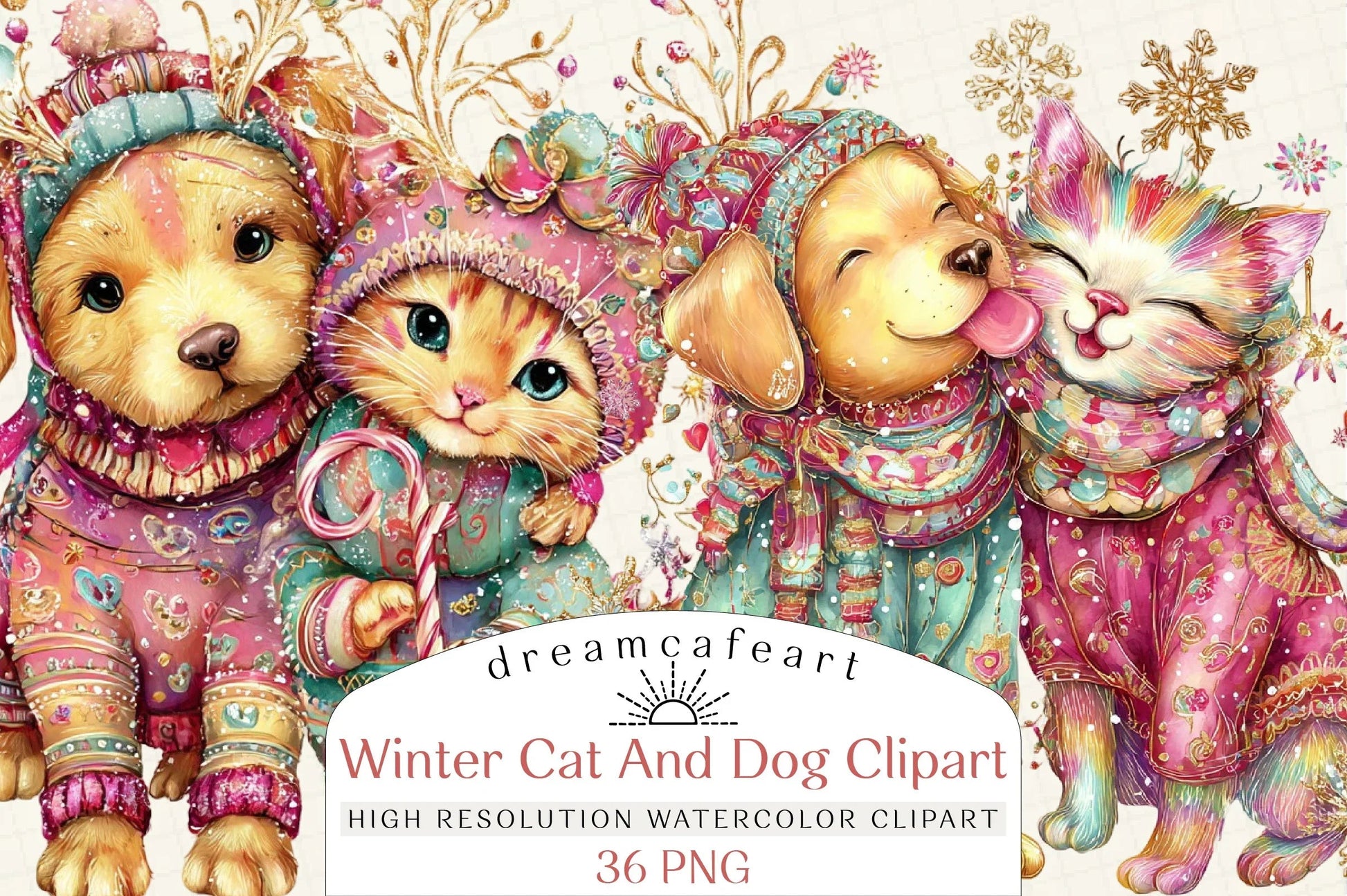 Whimsical Winter Cat & Dog Clipart Bundle - CraftNest - Digital Crafting and Art