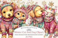Whimsical Winter Cat & Dog Clipart Bundle - CraftNest - Digital Crafting and Art